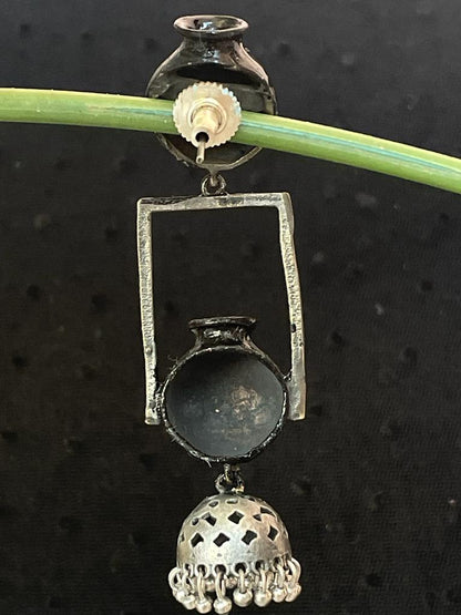 Pot Shape Oxidized Hand Painted Earring
