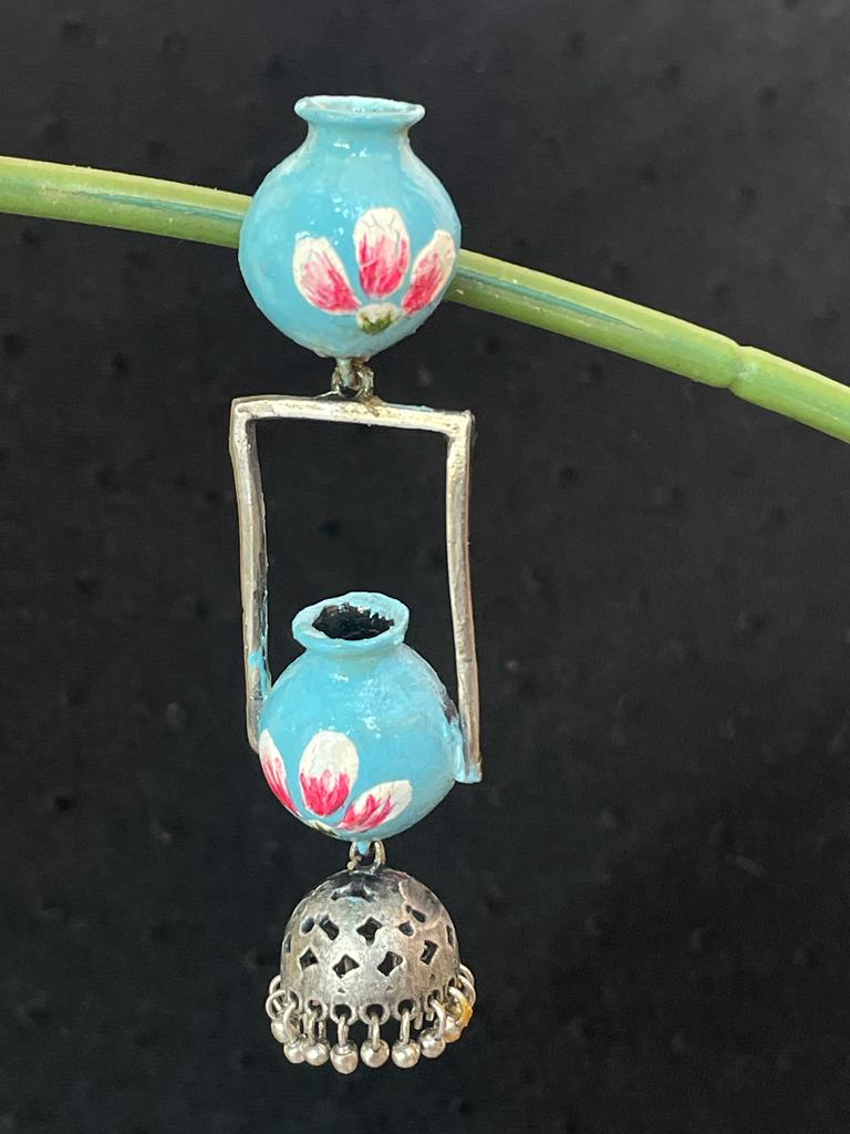 Pot Shape Oxidized Hand Painted Earring