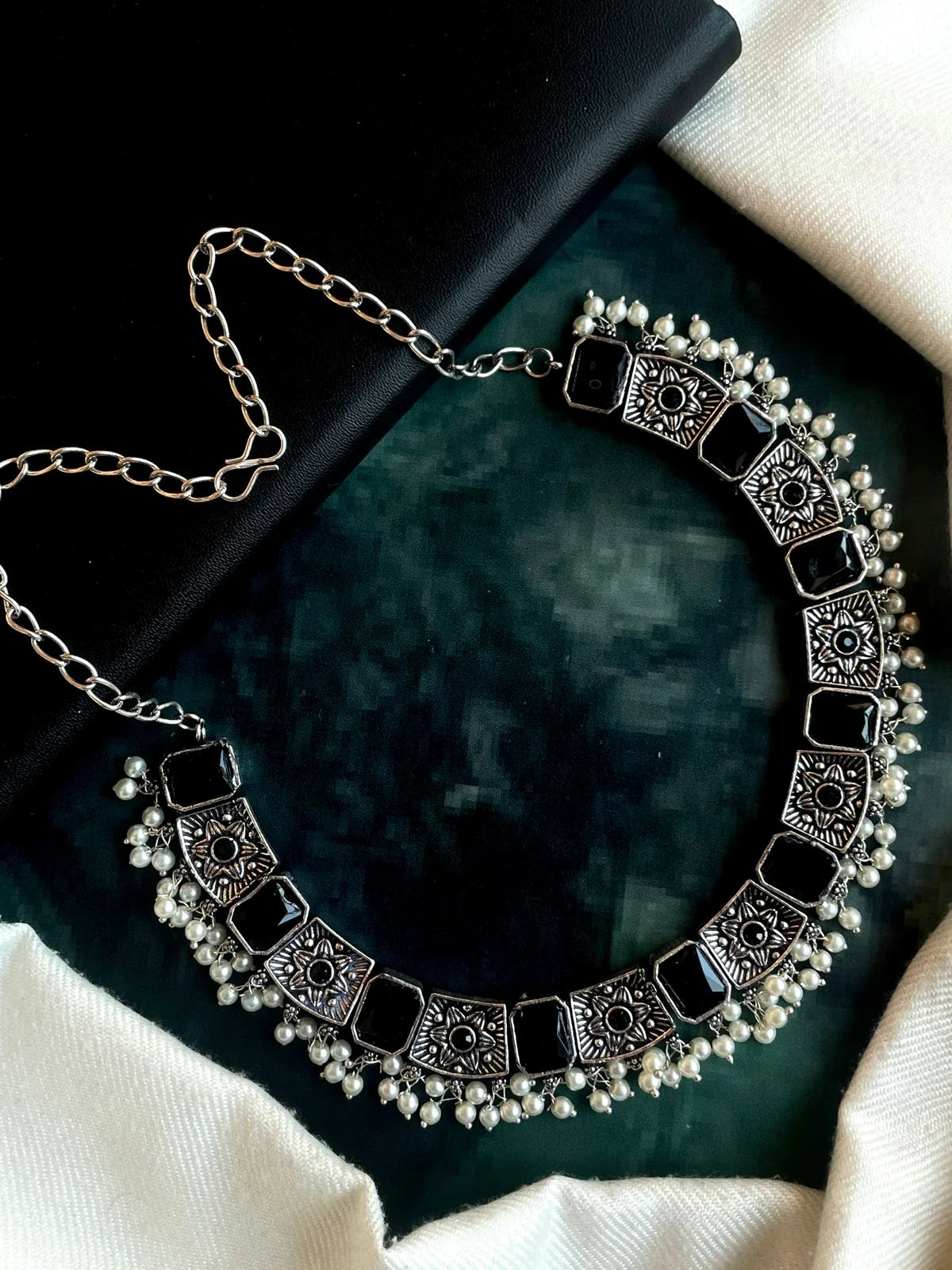 Monalisa Stone Oxidized Antique Look Choker with Earring set
