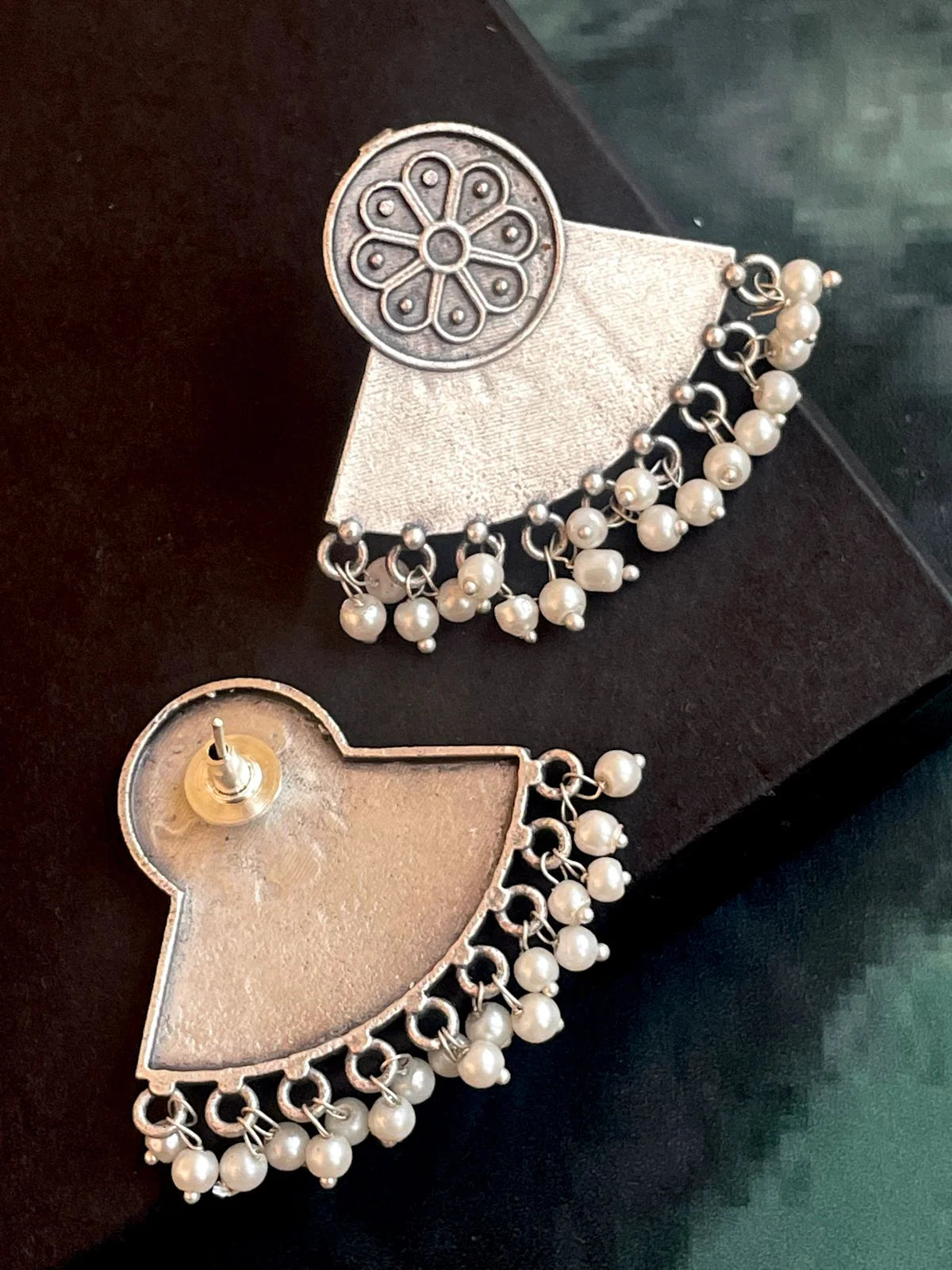 Silver Replica Chandbali Stud Earring