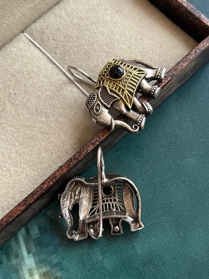Dual Tone Elephant Shape Stone Earring