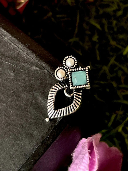 Oxidized Choker with Earring set with stone and beads work