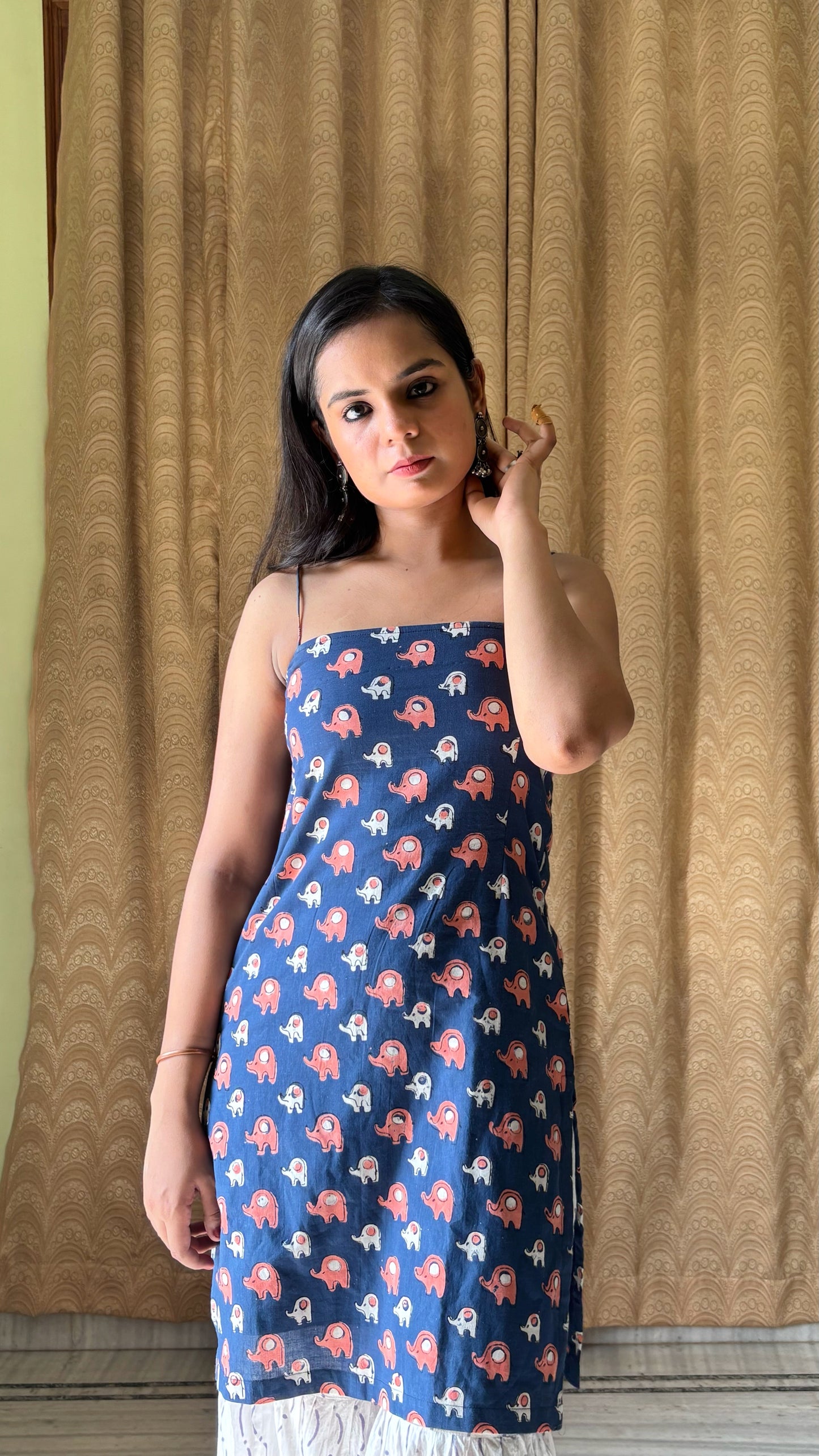 Elephant Print Blue Short Kurti