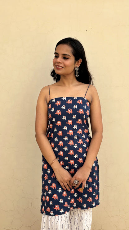Elephant Print Blue Short Kurti