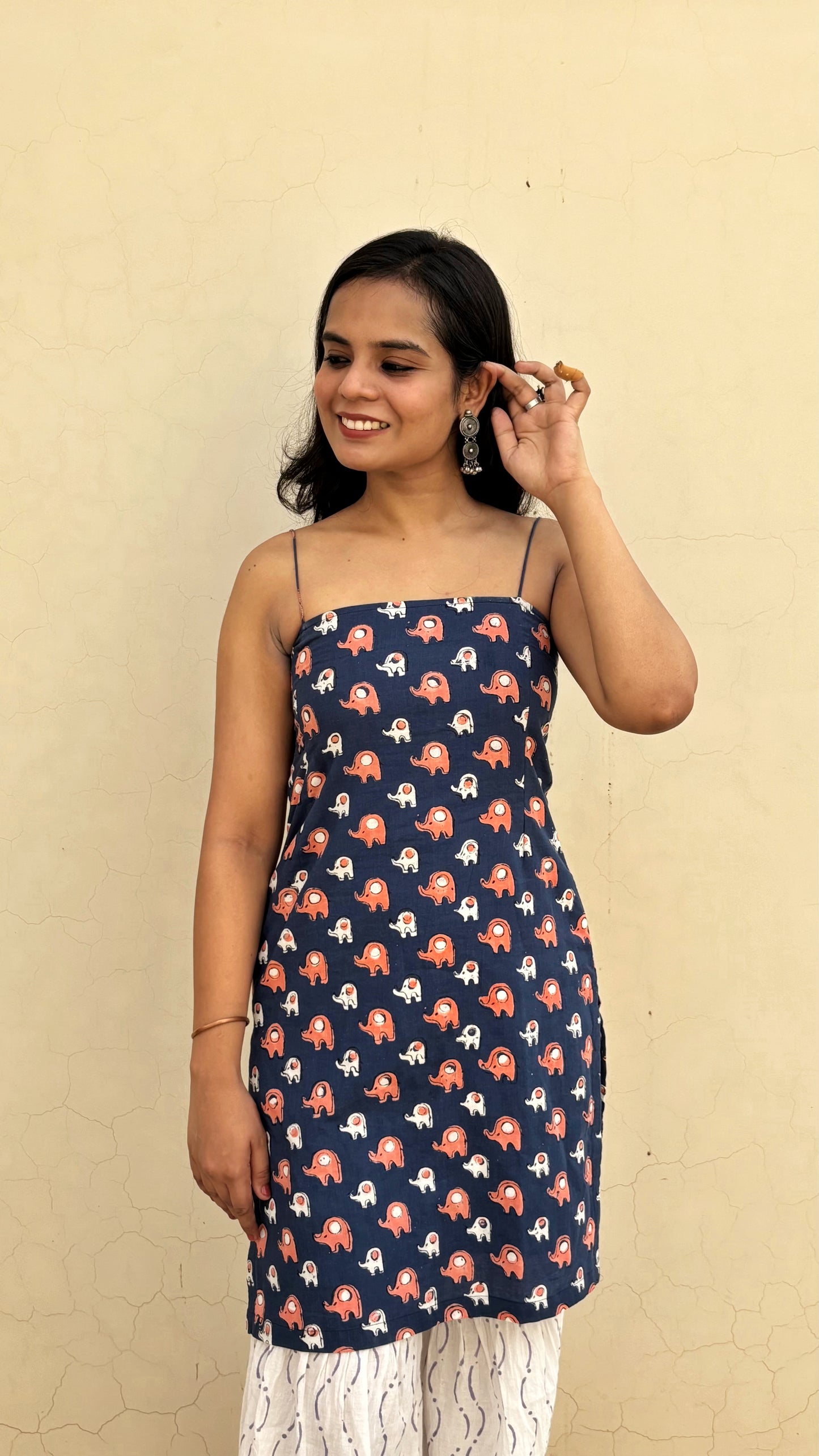 Elephant Print Blue Short Kurti