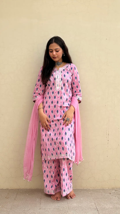 Gulabo Gota Pink Palazzo Set of Three