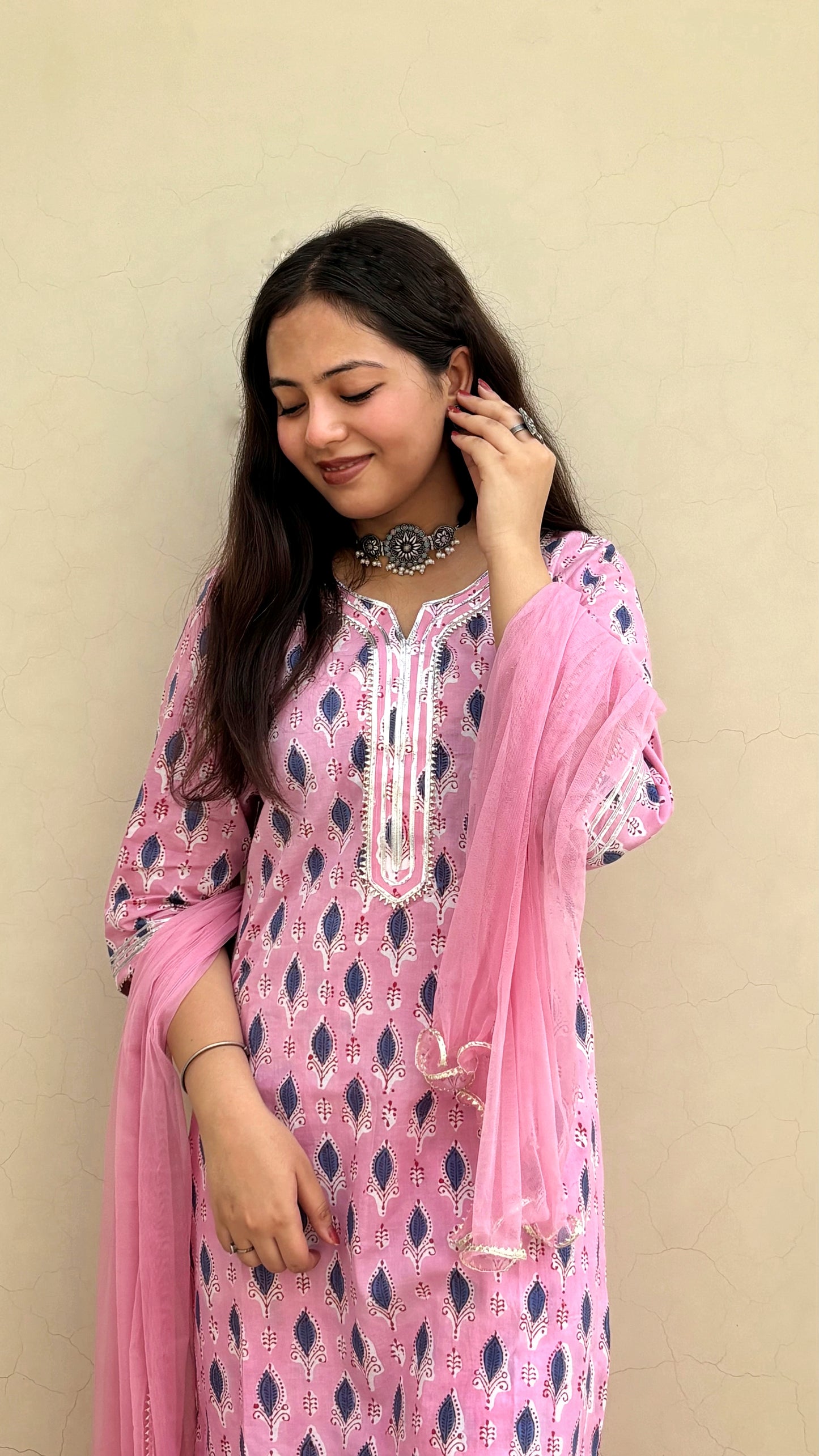 Gulabo Gota Pink Palazzo Set of Three