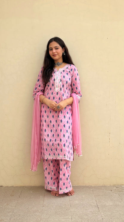Gulabo Gota Pink Palazzo Set of Three