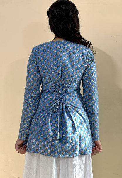 Khayal Blue Full Sleeve Corset Kurti