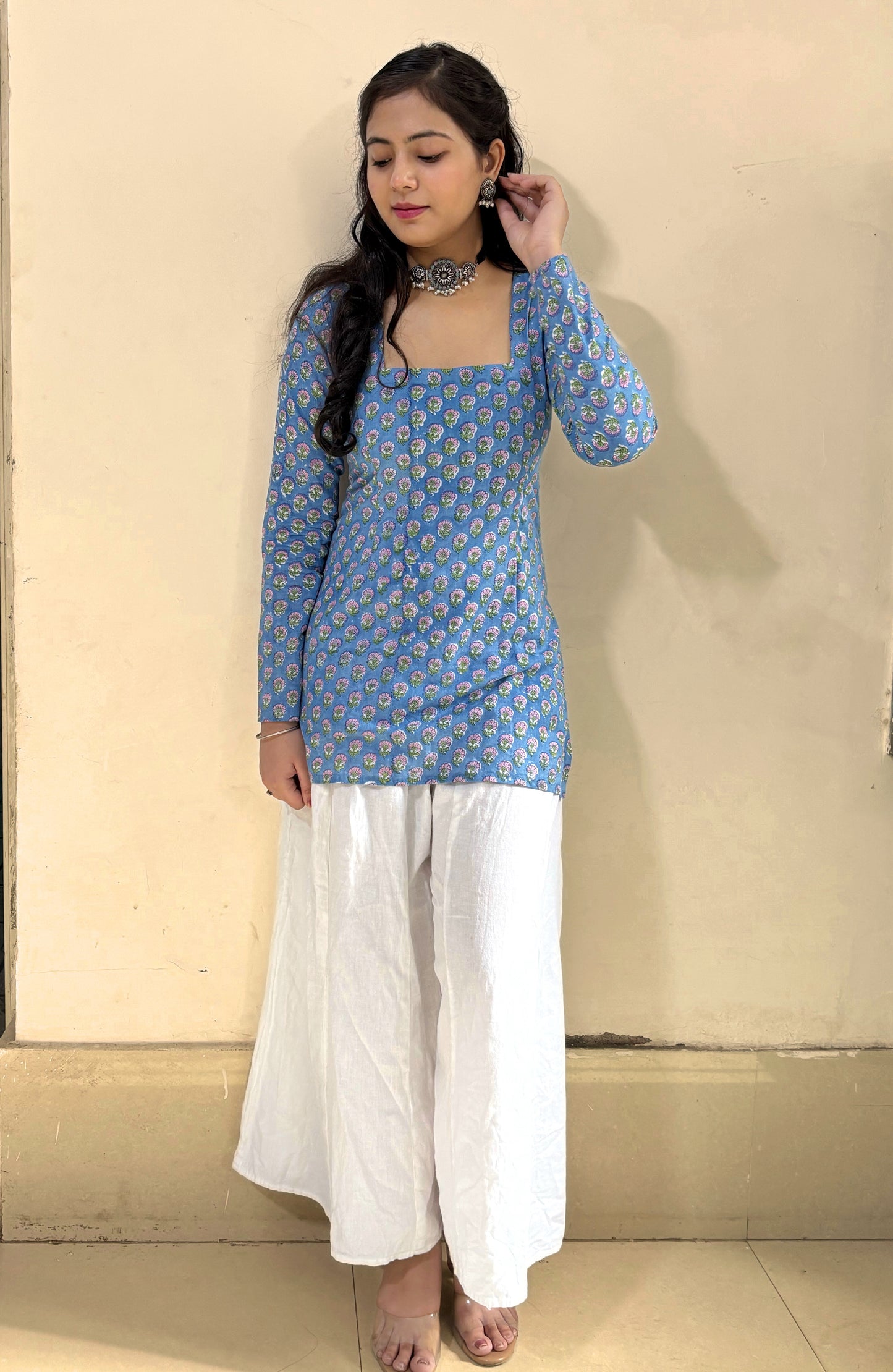 Khayal Blue Full Sleeve Corset Kurti