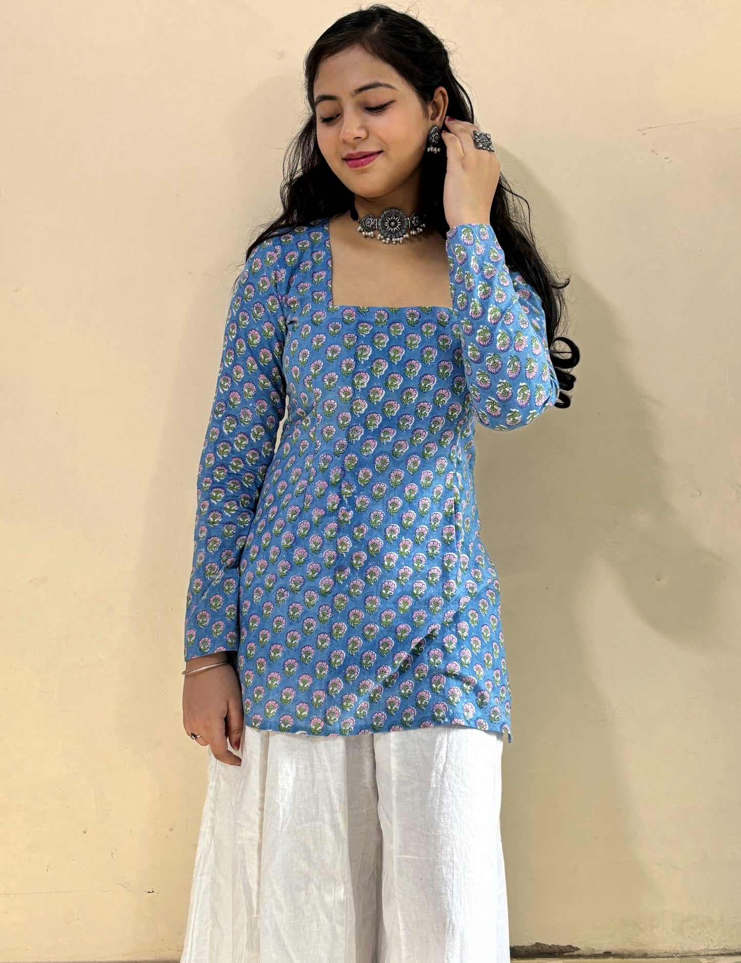 Khayal Blue Full Sleeve Corset Kurti