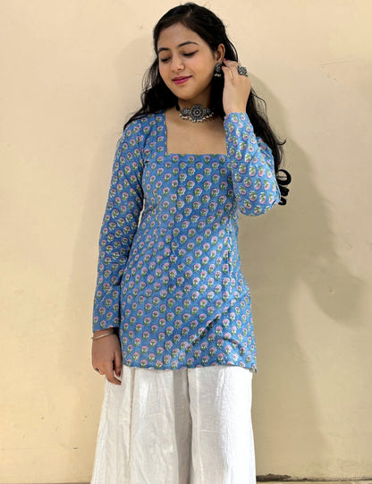 Khayal Blue Full Sleeve Corset Kurti