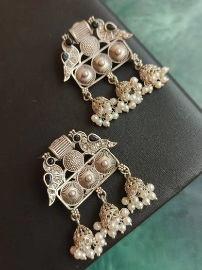 Silver Replica Ethnic Bird Shape with Three Jhumki Earring
