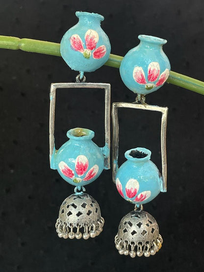Pot Shape Oxidized Hand Painted Earring