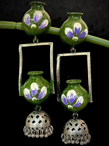 Pot Shape Oxidized Hand Painted Earring