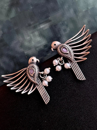 Oxidized Bird Shape Antique Stud Earring
