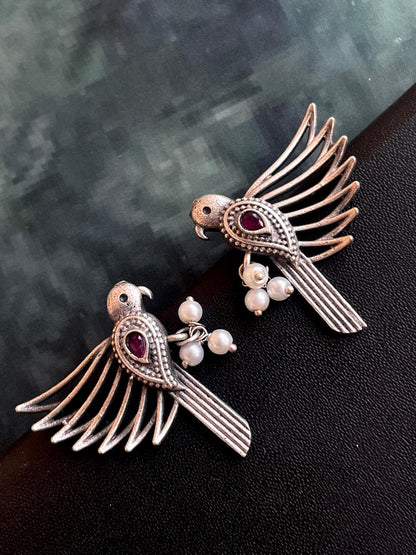 Oxidized Bird Shape Antique Stud Earring