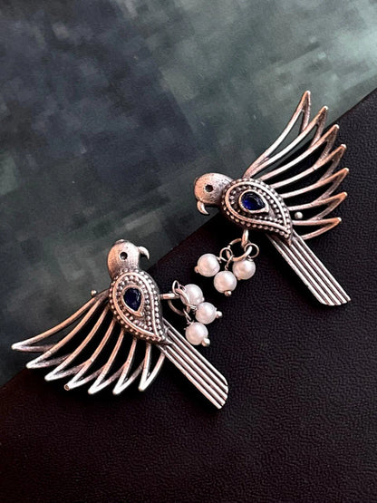 Oxidized Bird Shape Antique Stud Earring