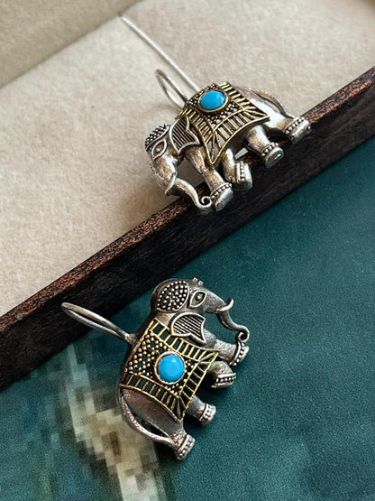Dual Tone Elephant Shape Stone Earring