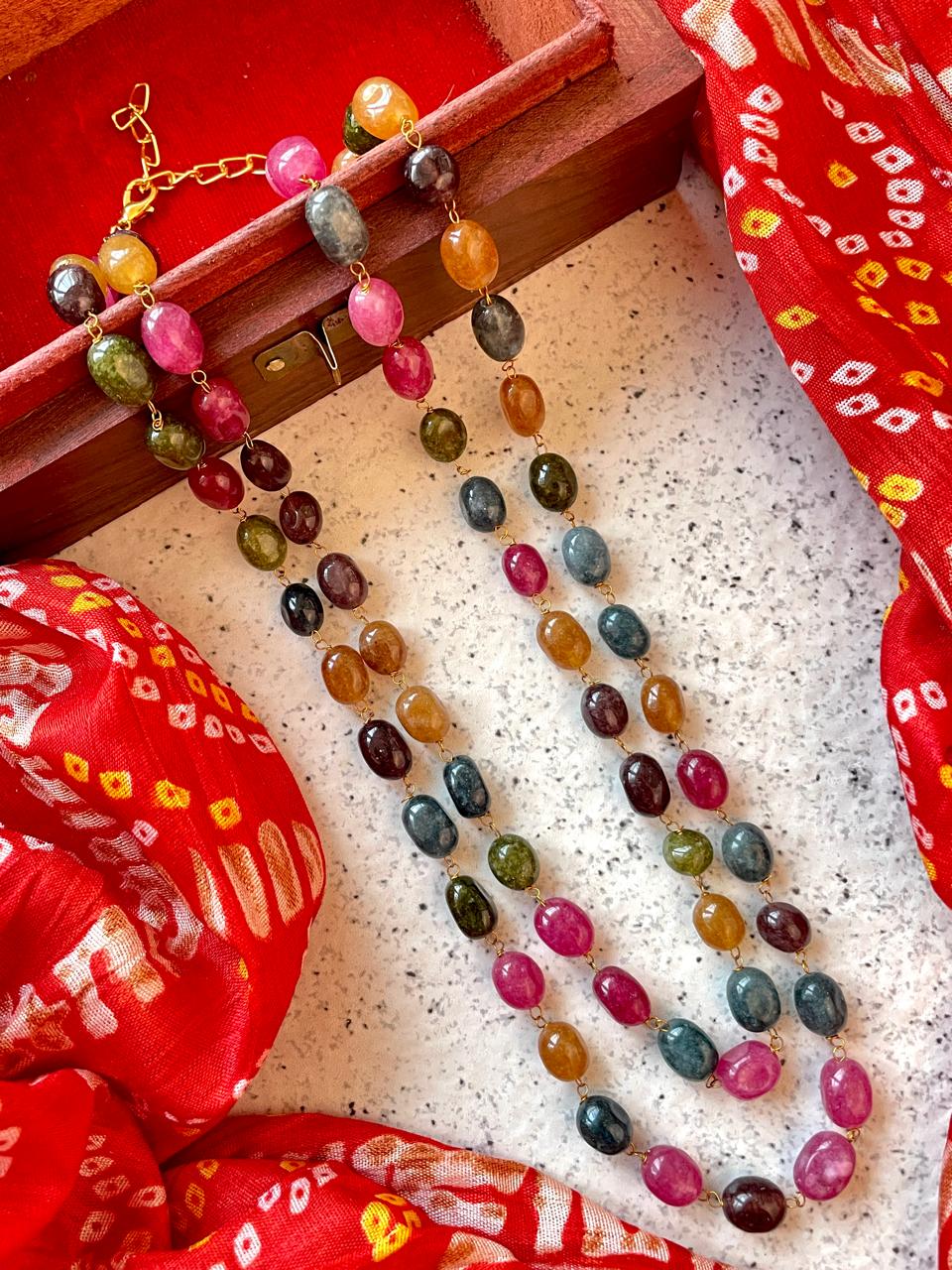 Oval Stone Double Layer Trendy Mala