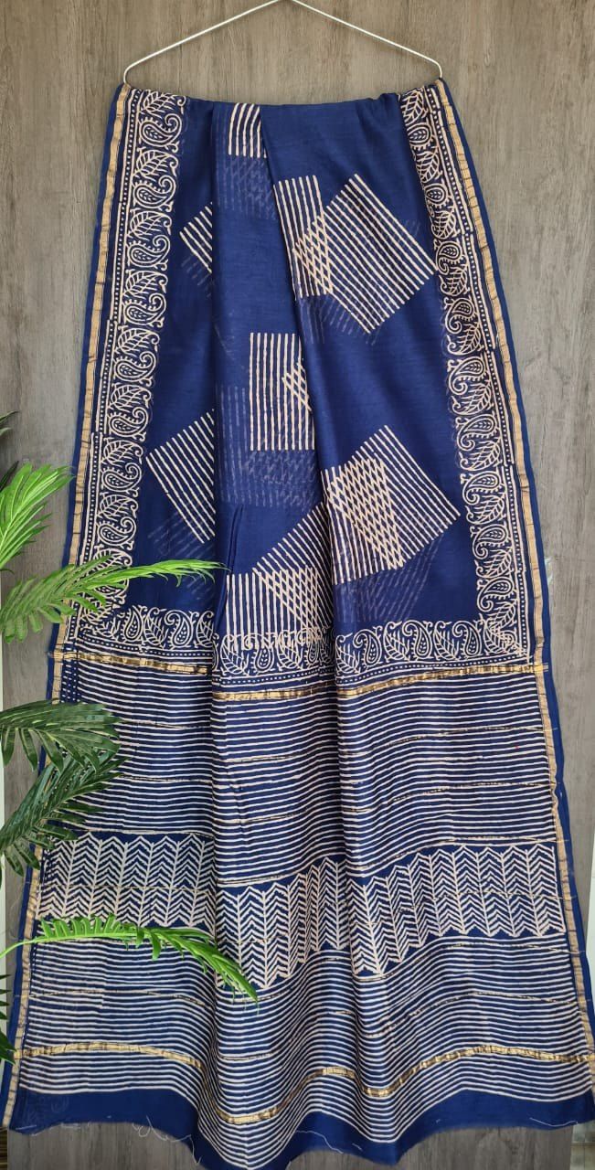 Hand Block Printed Chanderi Silk Saree with Blouse