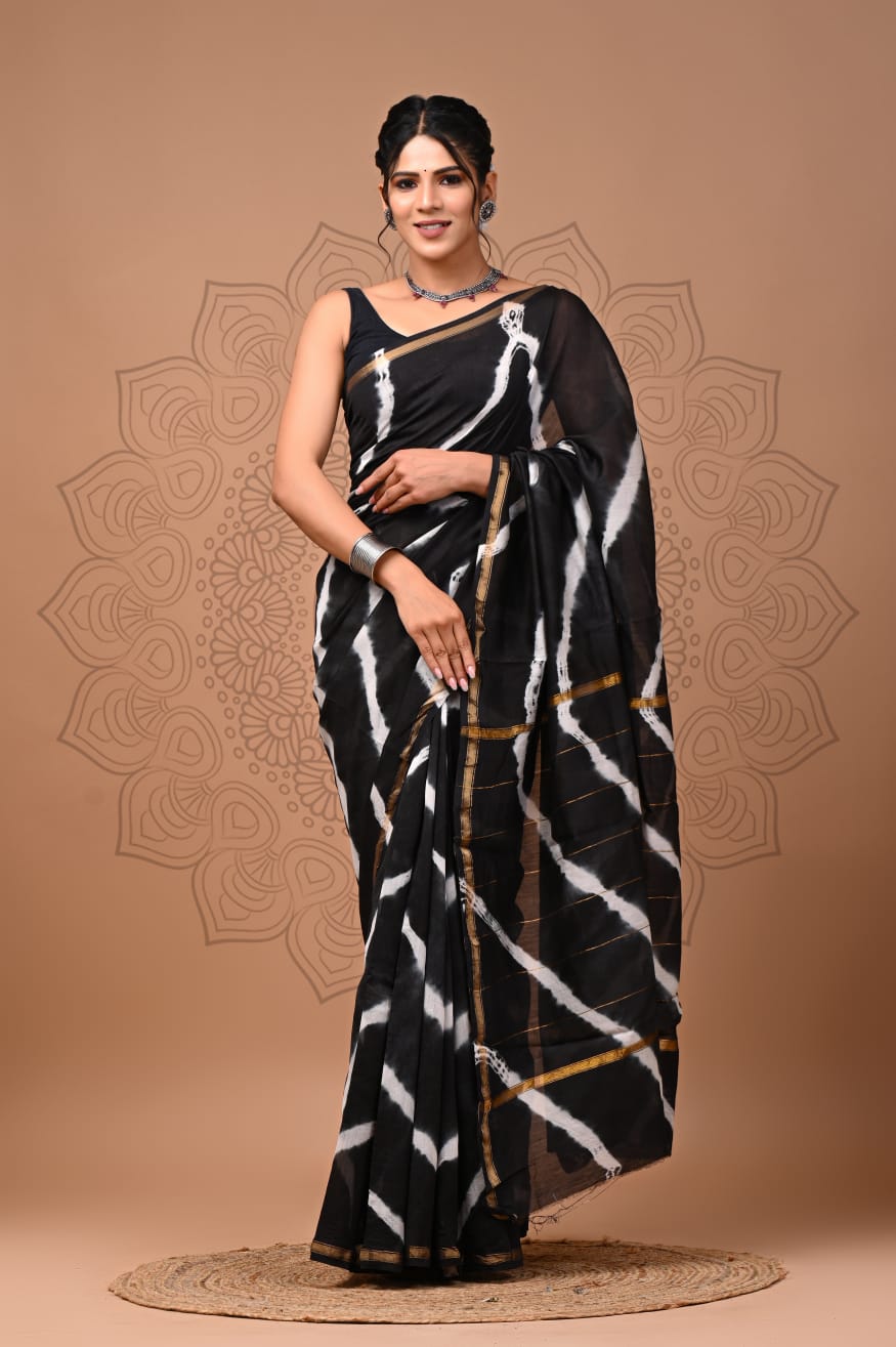 Hand Block Printed Chanderi Silk Saree with Blouse