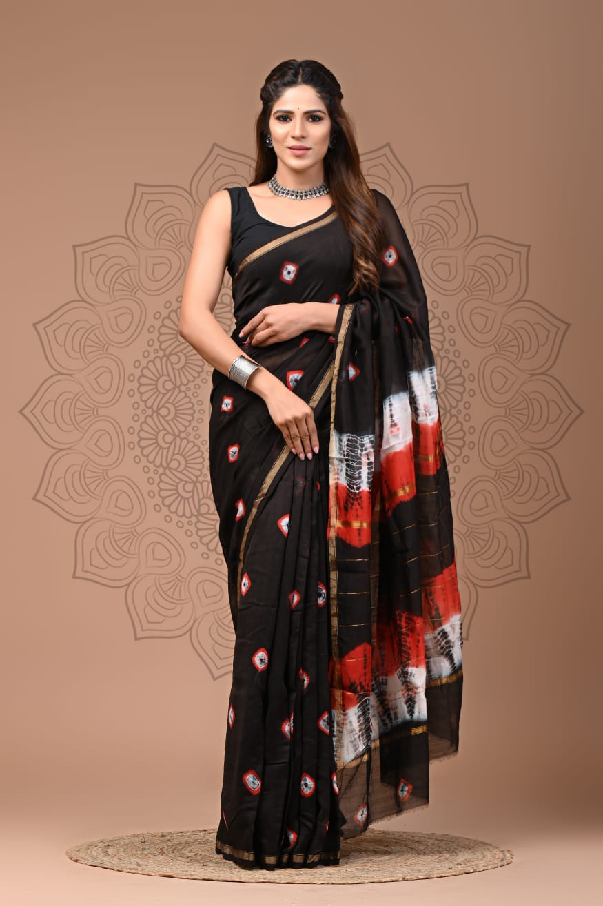 Hand Block Printed Chanderi Silk Saree with Blouse