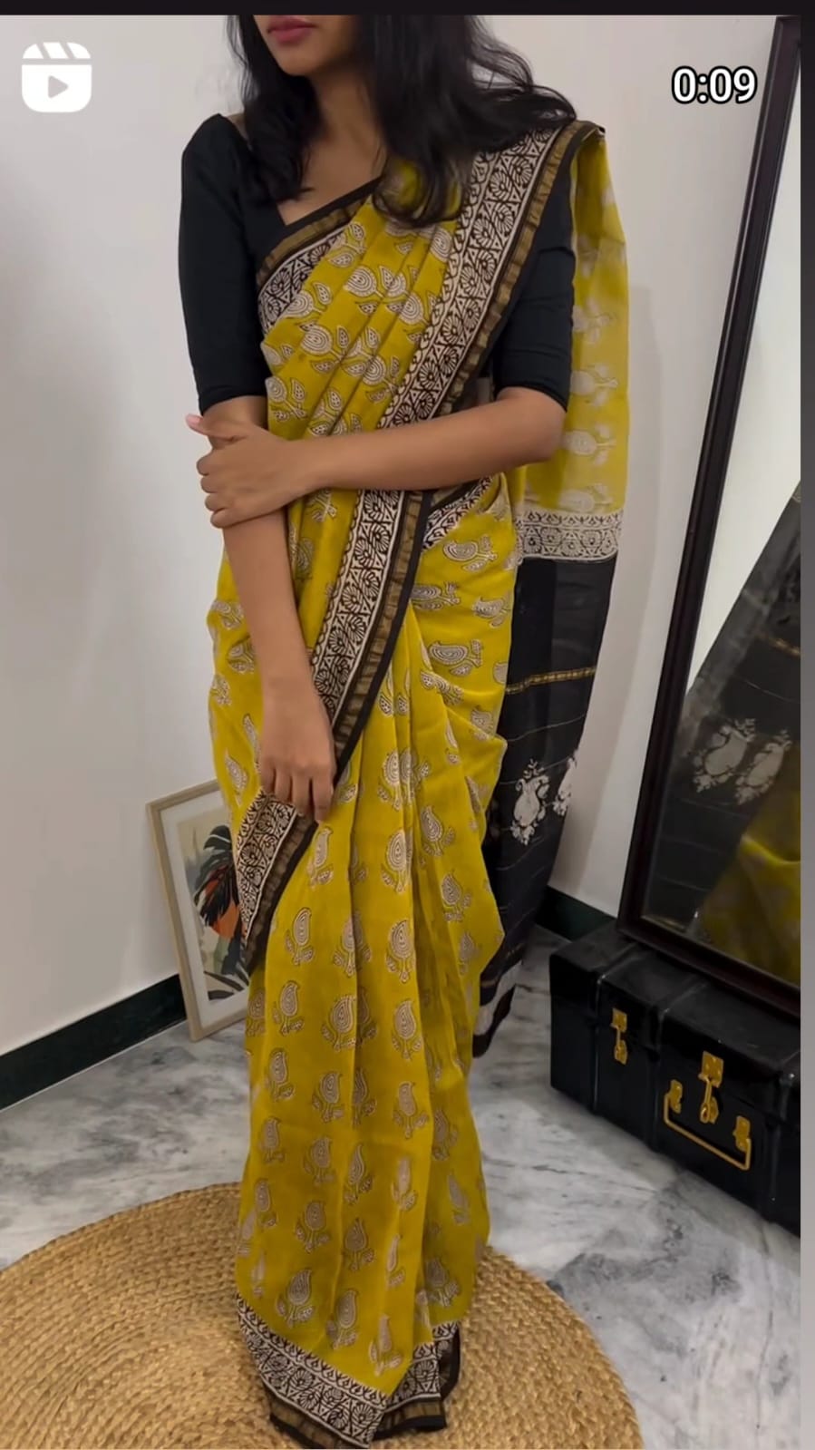 Hand Block Printed Chanderi Silk Saree with Blouse