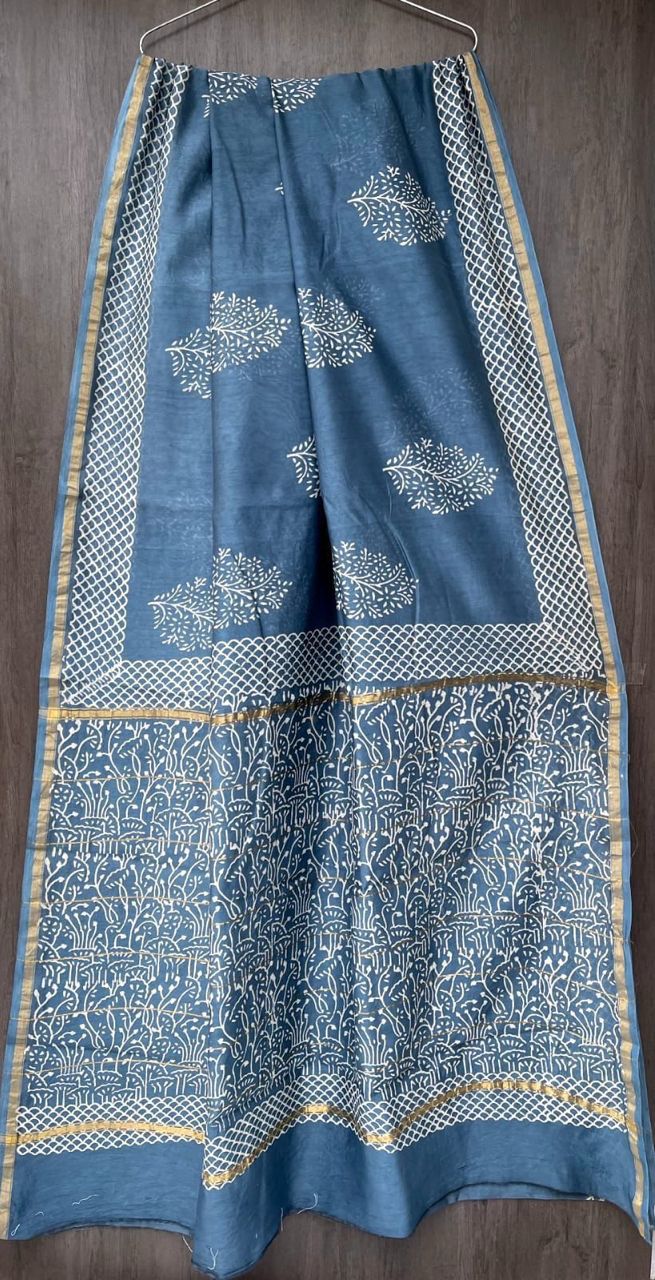 Hand Block Printed Chanderi Silk Saree with Blouse