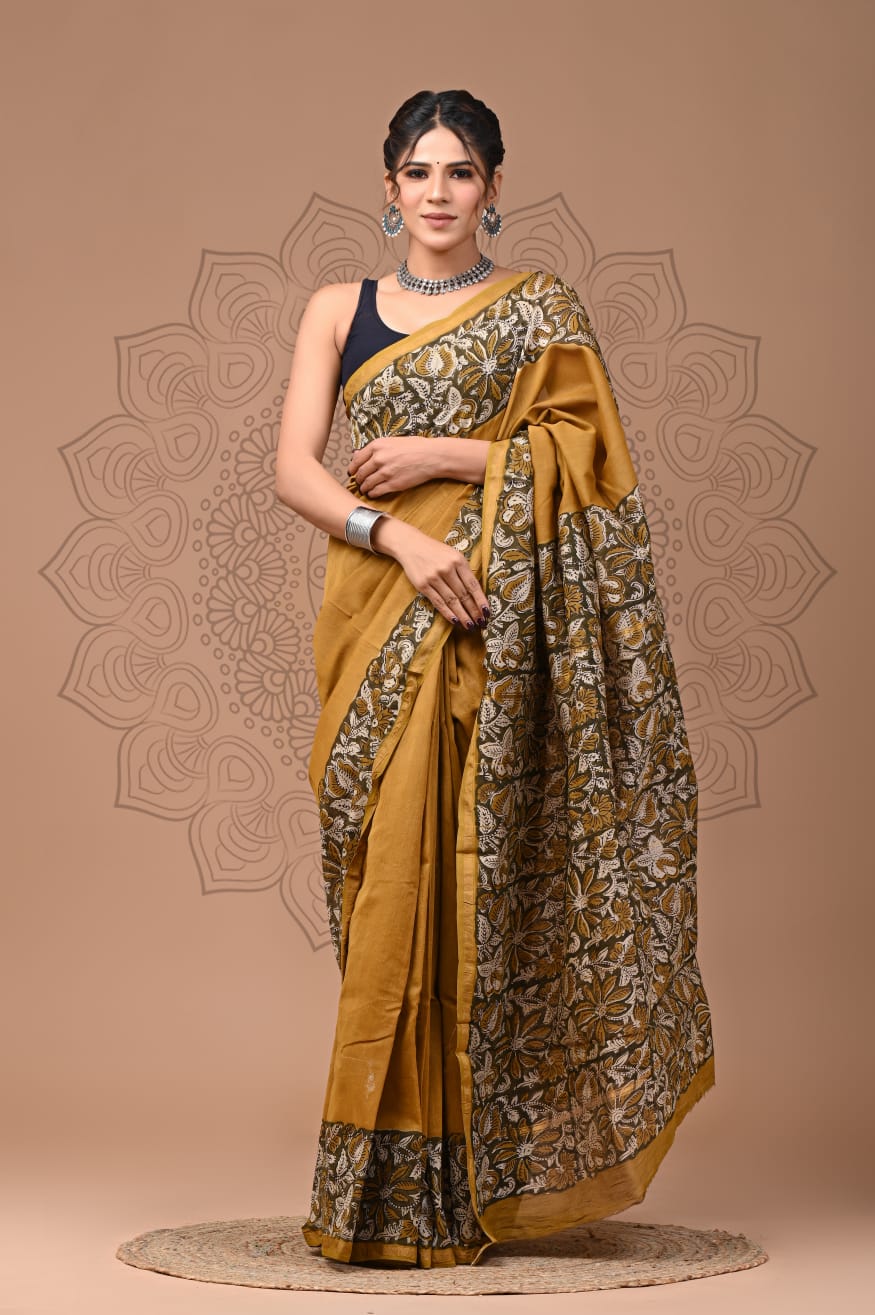 Hand Block Printed Chanderi Silk Saree with Blouse