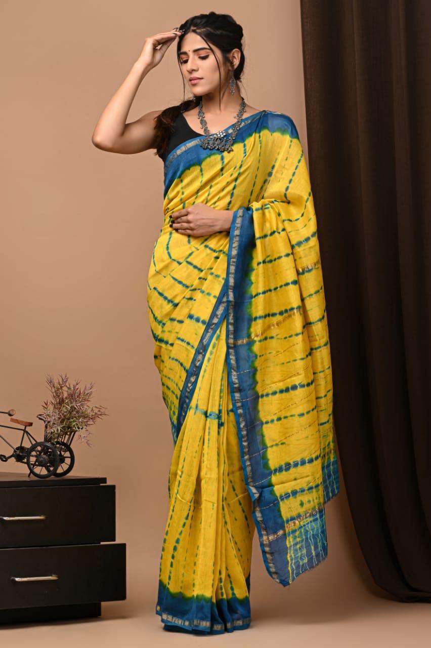 Hand Block Printed Chanderi Silk Saree with Blouse