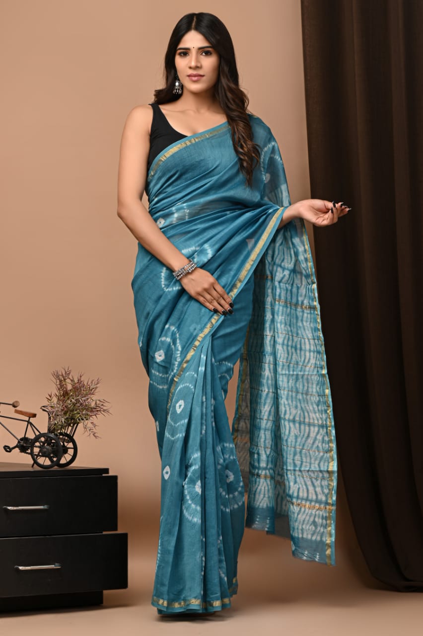 Hand Block Printed Chanderi Silk Saree with Blouse
