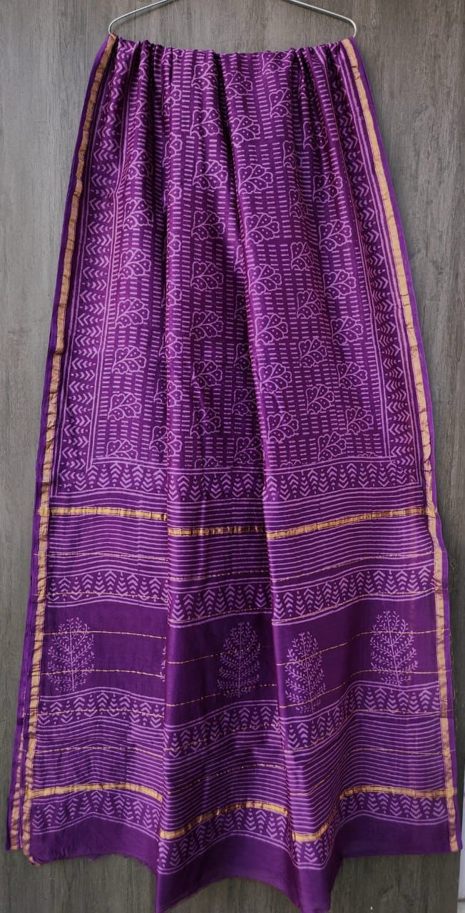 Hand Block Printed Chanderi Silk Saree with Blouse