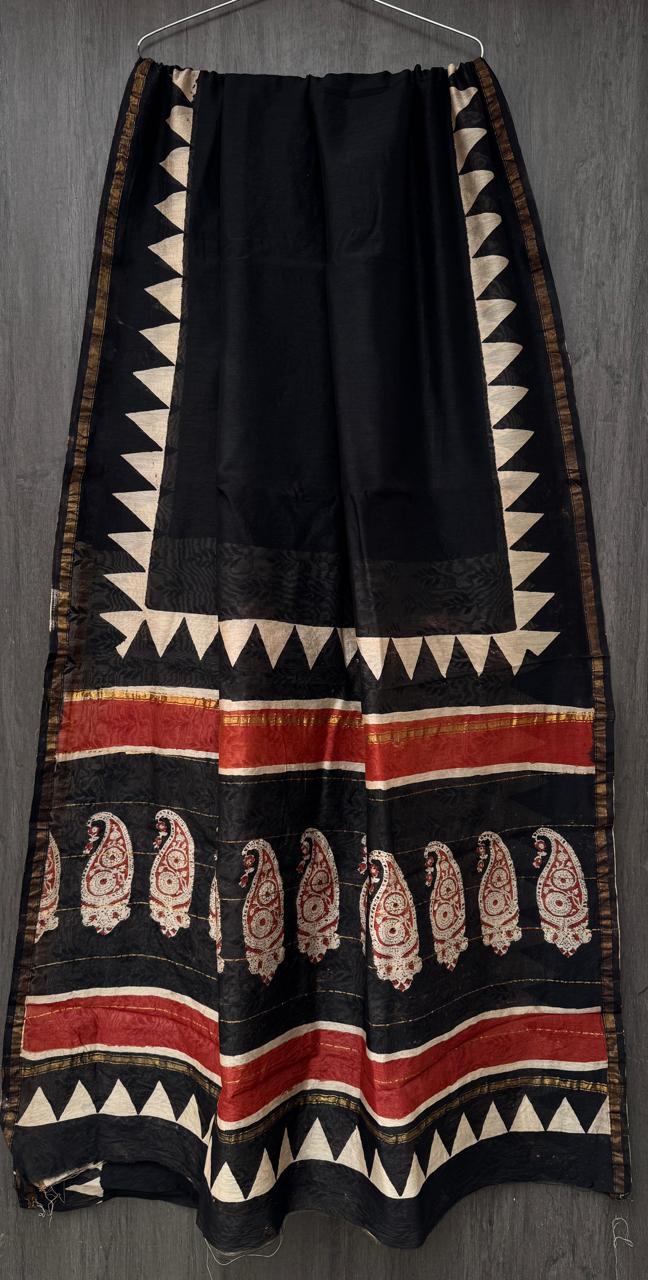 Hand Block Printed Chanderi Silk Saree with Blouse