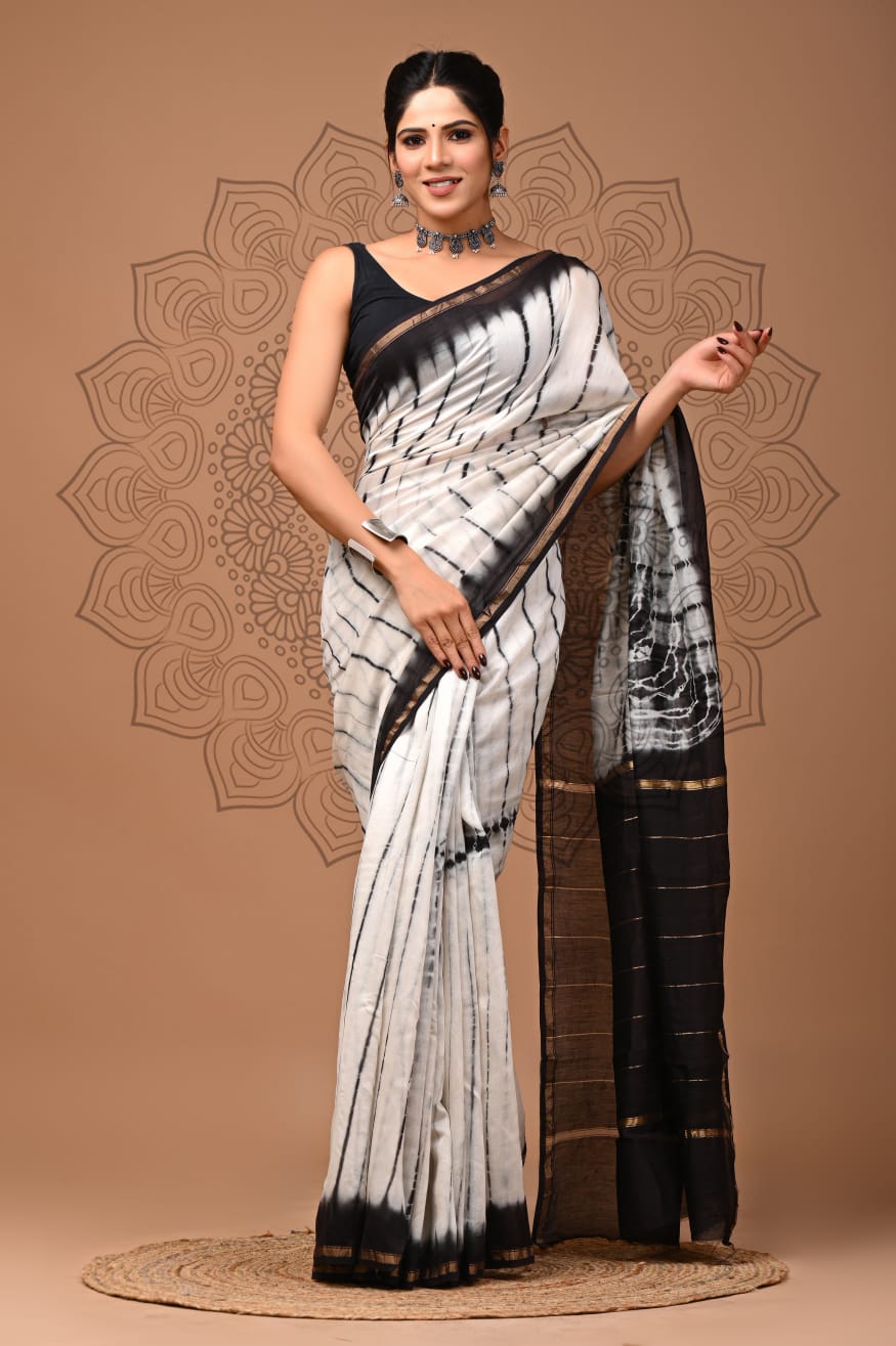 Hand Block Printed Chanderi Silk Saree with Blouse