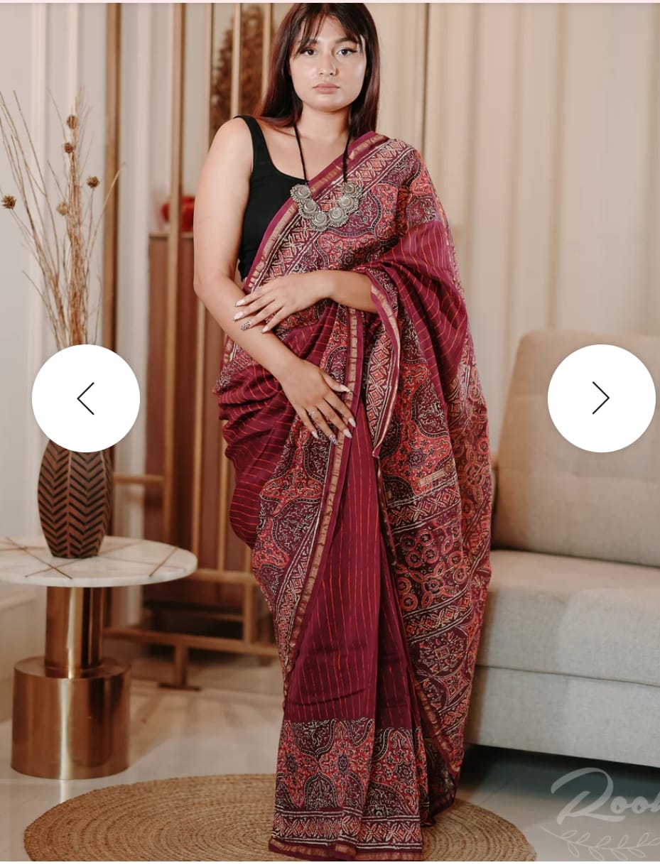 Hand Block Printed Chanderi Silk Saree with Blouse
