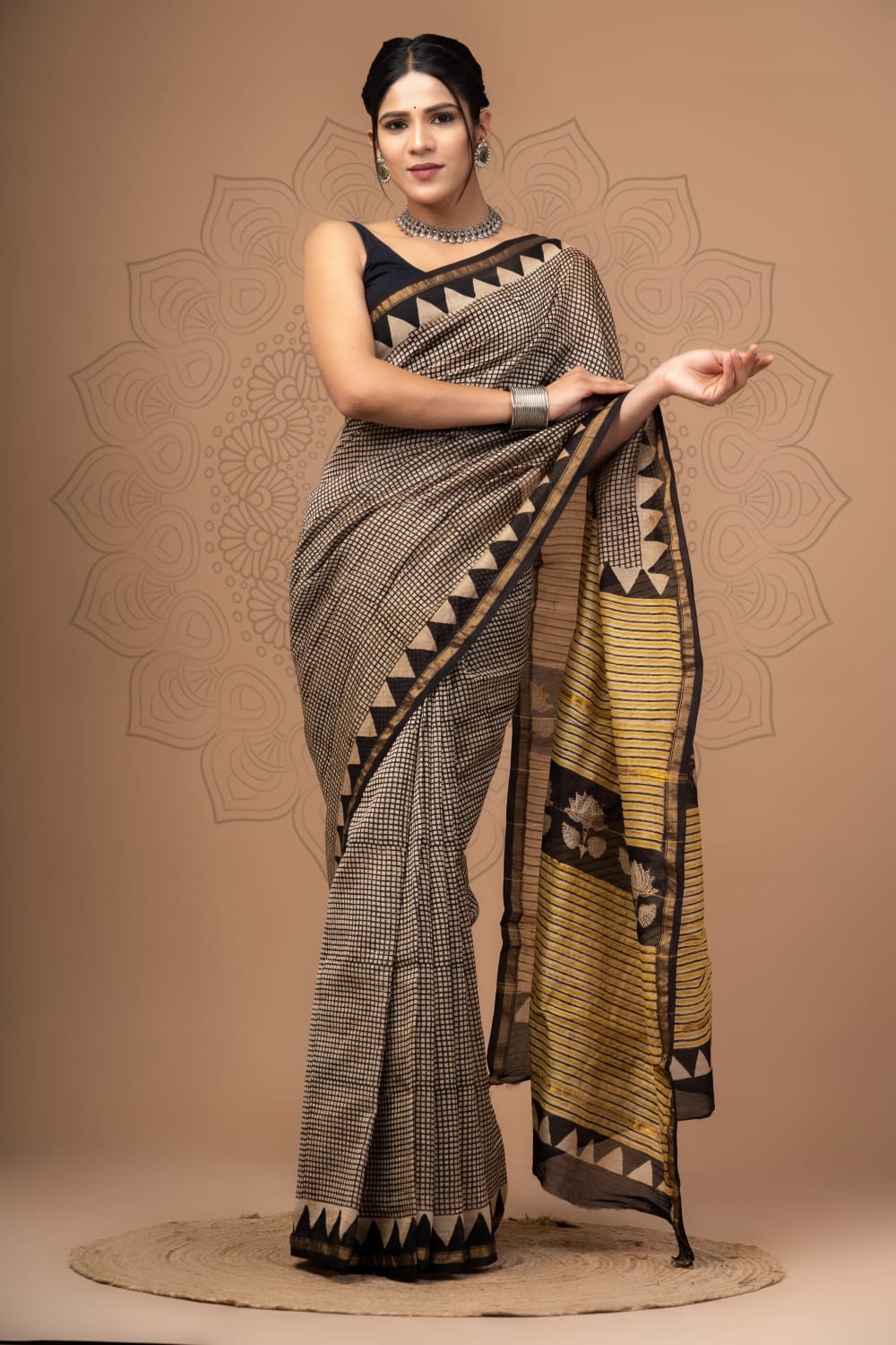 Hand Block Printed Chanderi Silk Saree with Blouse