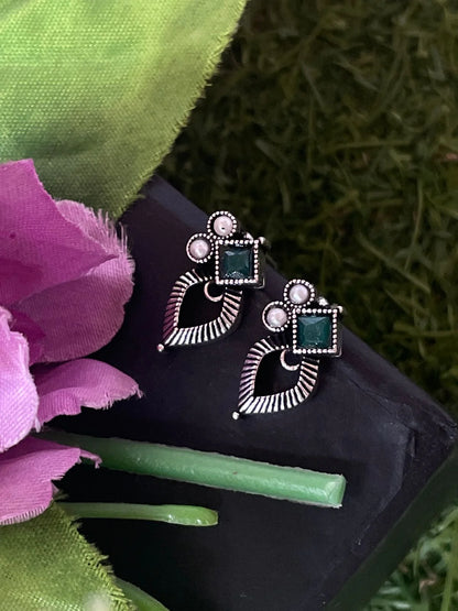 Oxidized Choker with Earring set with stone and beads work